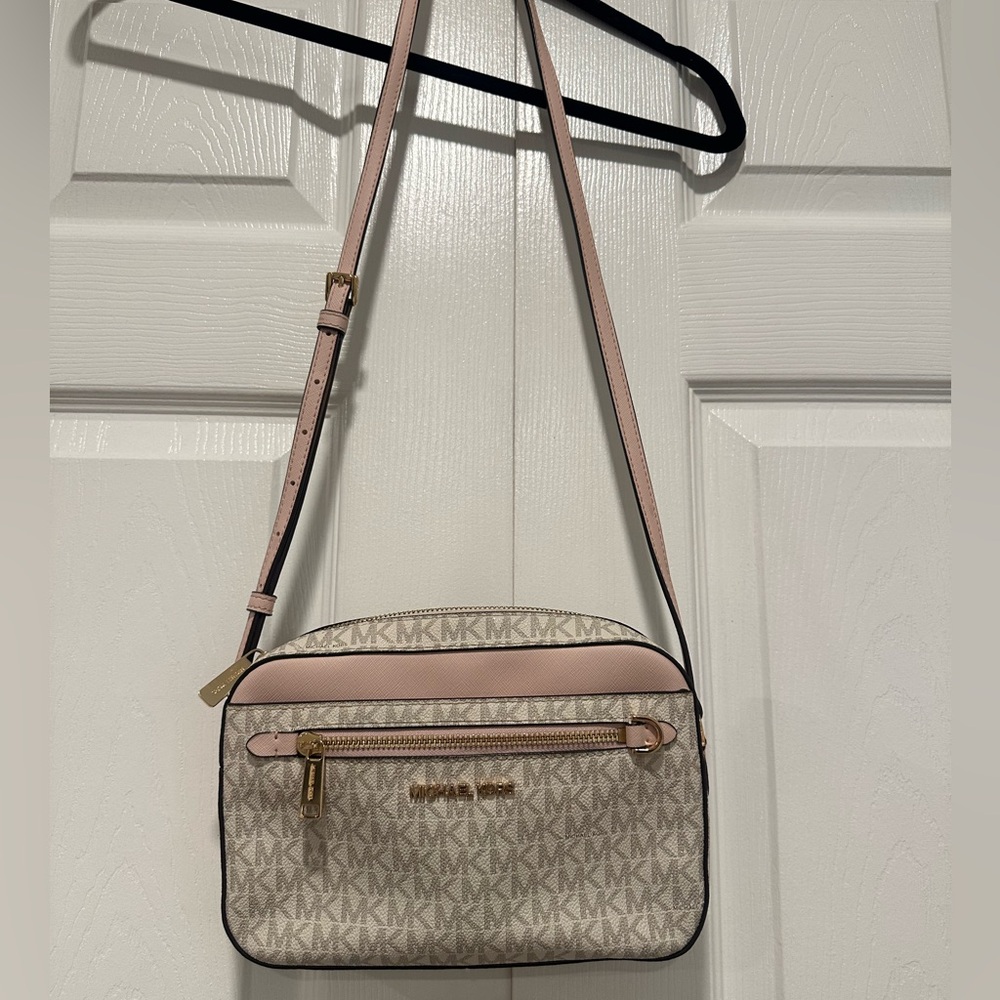 Michael Kors Pink and Cream Crossbody Bag with Signature Monogram